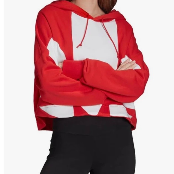 Red Cropped Adidas Originals Hoodie - Picture 1 of 7